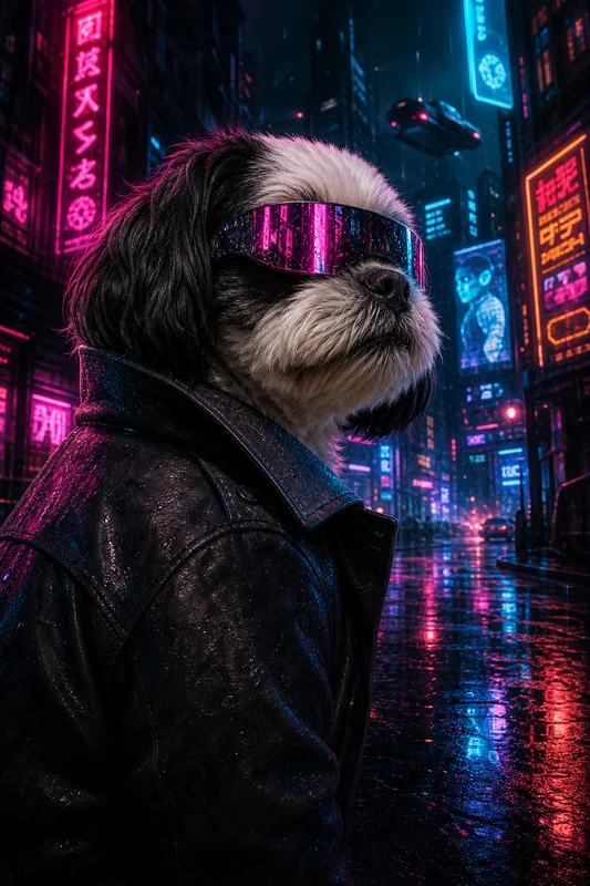 Cyberpunk AI pet portrait — sample render