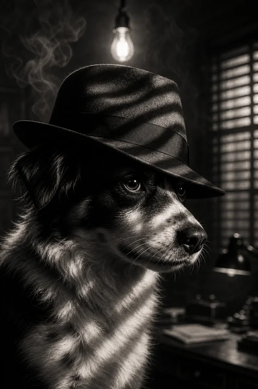Film Noir AI pet portrait — sample render