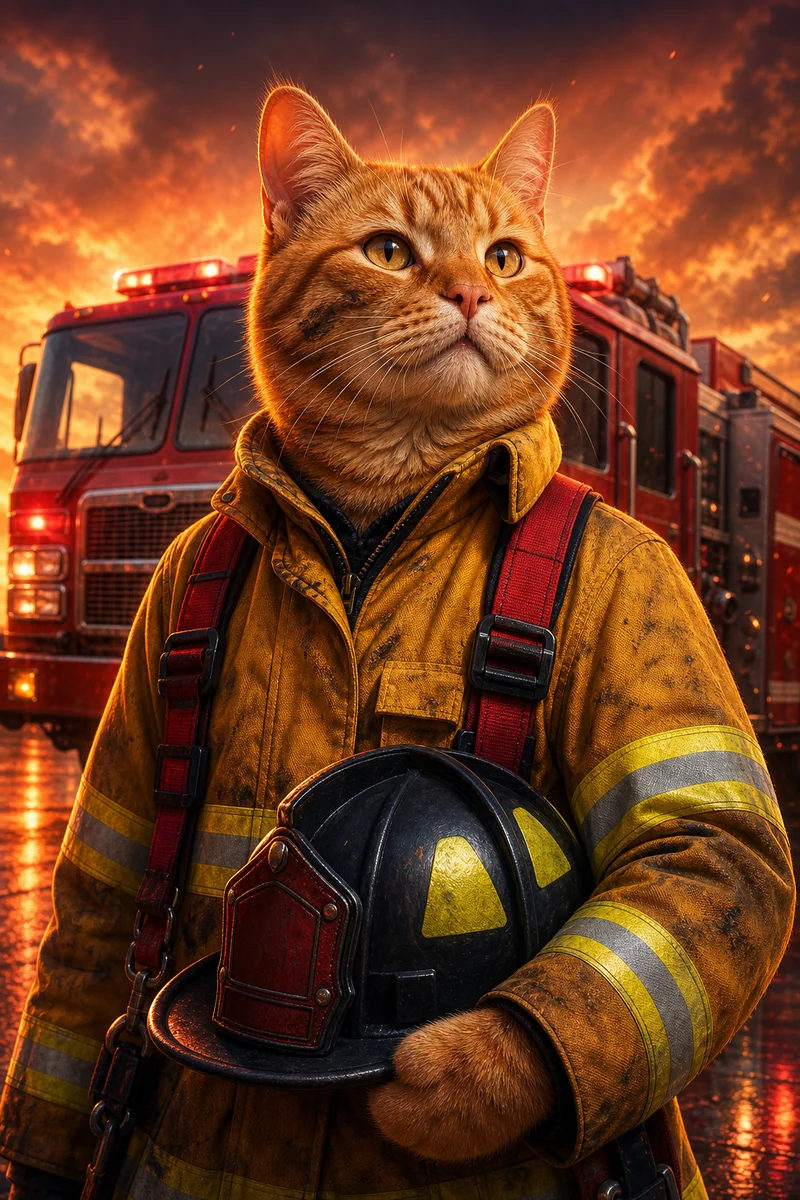 Firefighter AI pet portrait — sample render