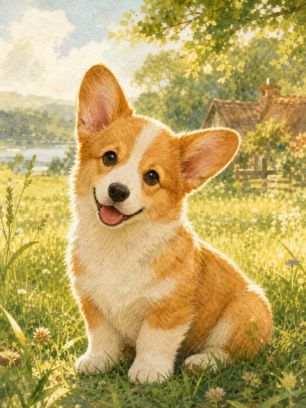 Ghibli Watercolor AI pet portrait — sample render
