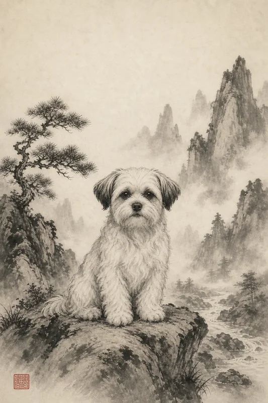Ink Wash AI pet portrait — sample render