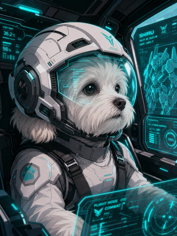 Mecha Pilot AI pet portrait — sample render