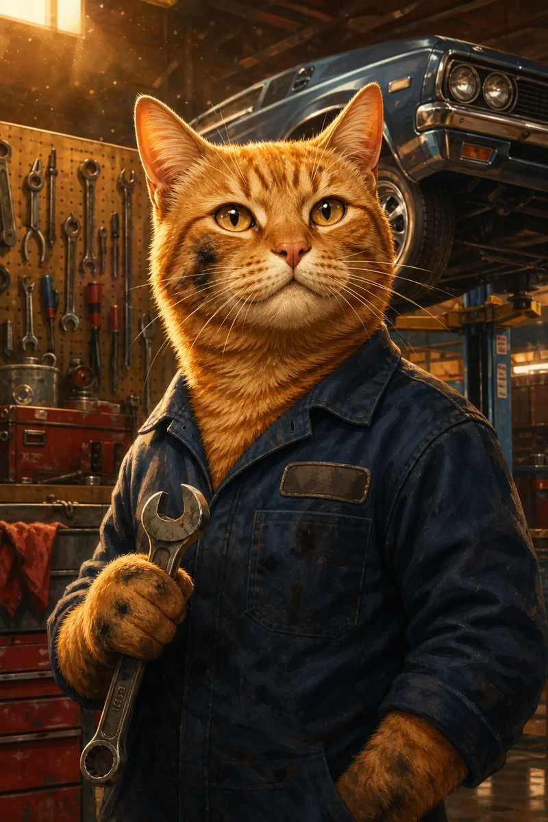 Garage Mechanic AI pet portrait — sample render