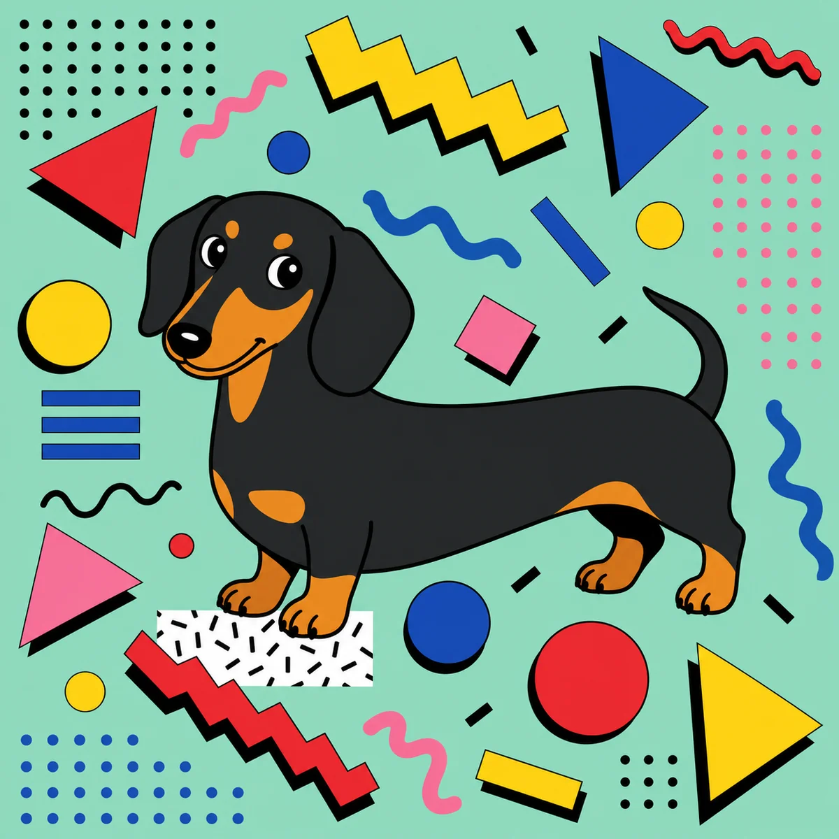 Memphis 80s pet portrait style