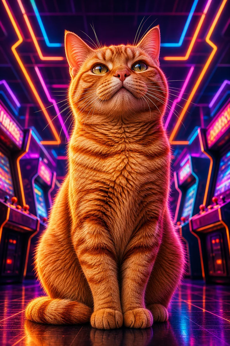 Neon Arcade AI pet portrait — sample render