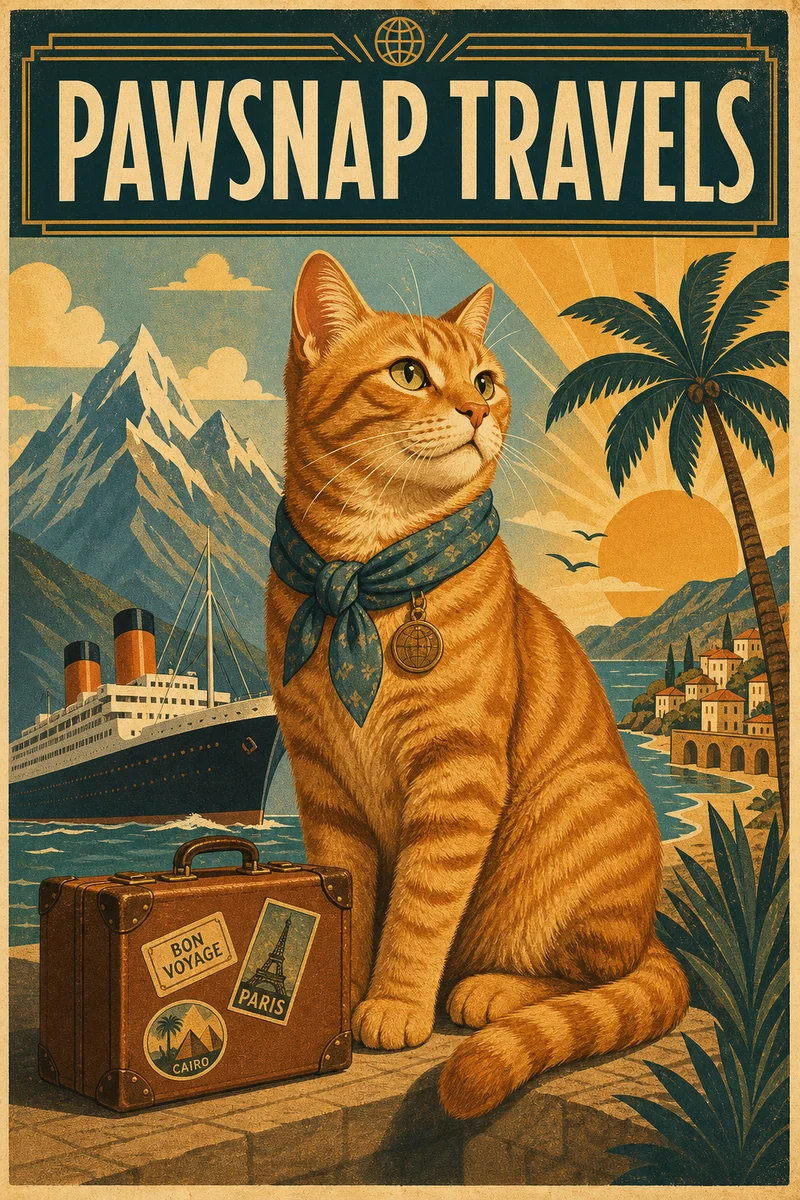 Travel Poster AI pet portrait — sample render