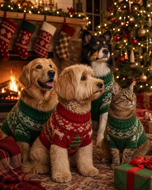 Holiday Card AI pet portrait — sample render