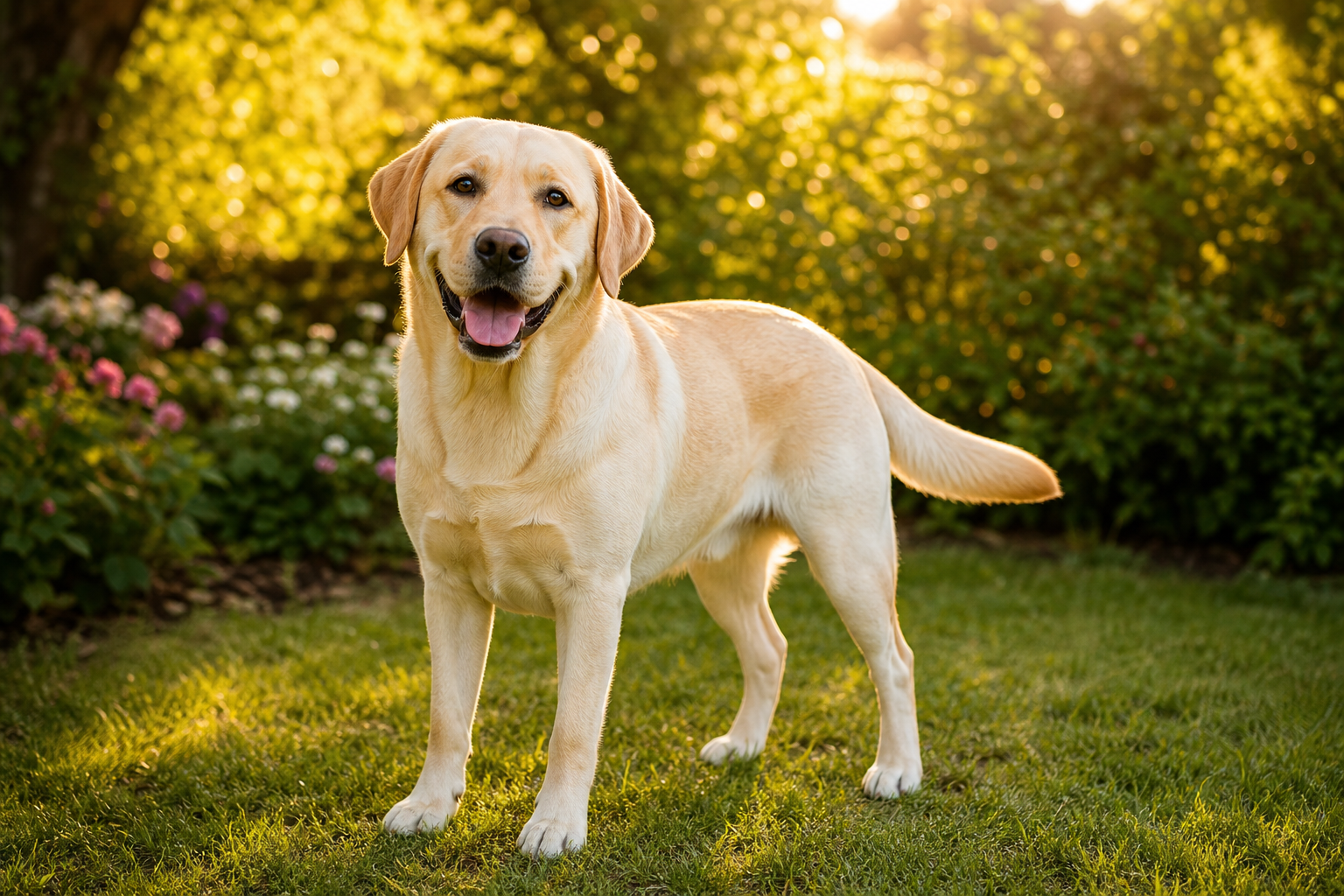 Golden Hour Garden Pet Photo — sample render